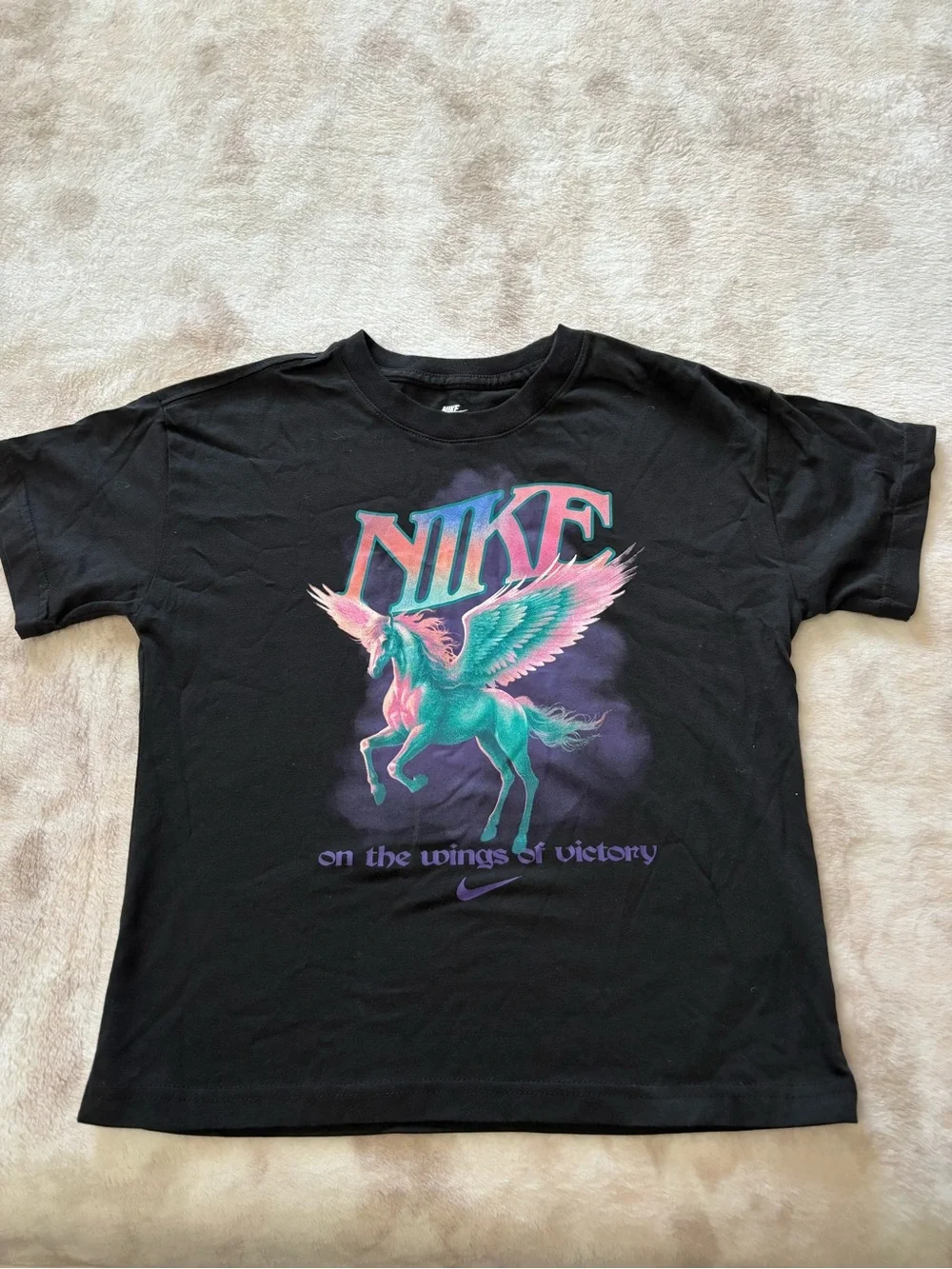 Nike Black Short-Sleeve Tee with Teal and Pink Pegasus Graphic Size/S